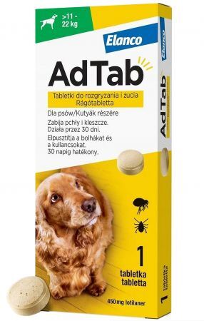AdTab 450 mg Kautablette gegen Flöhe und Zecken für Hunde von 11 kg-22 kg